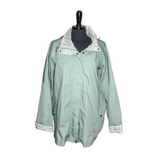Blair Jacket Green Floral Trim Optional Hood Full Zip Funnel Collar XL